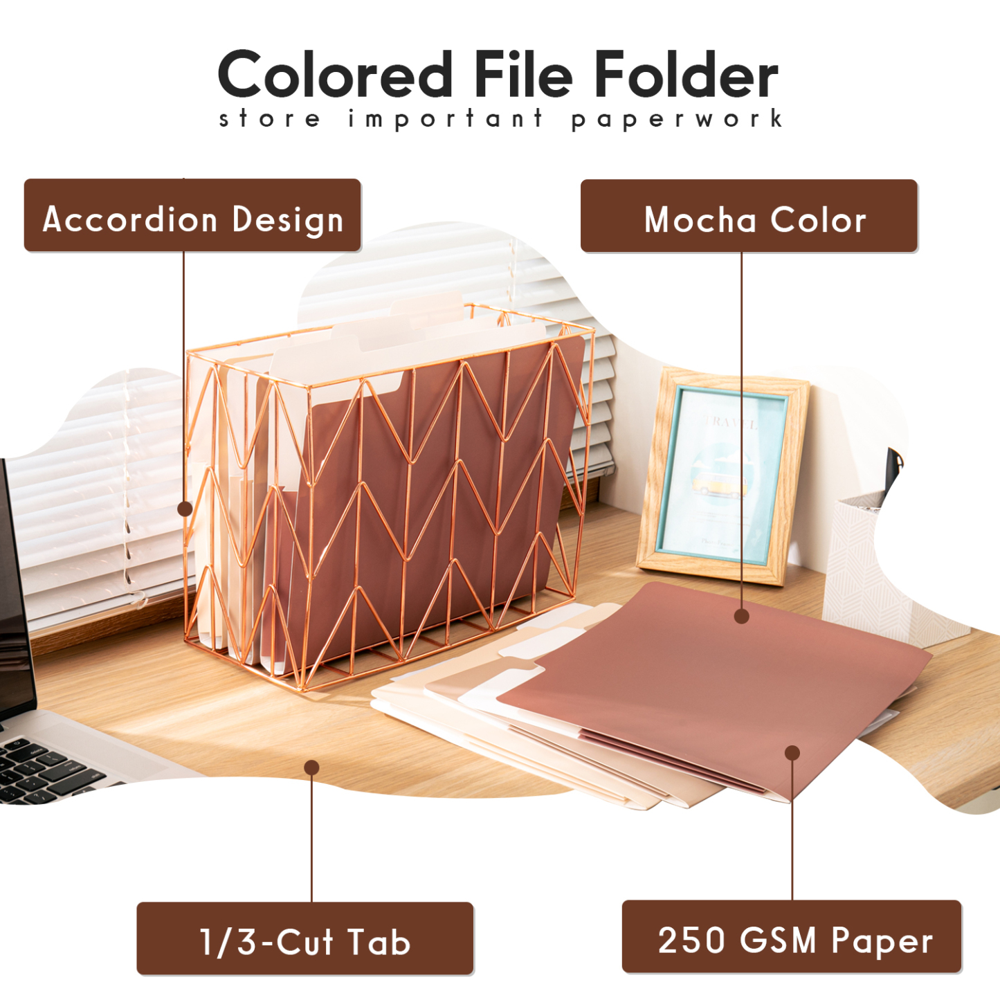 Y YOMA 6 Pack Extra Capacity File Folders Letter Size Accordion Decorative File Folder Cute Pretty Colored Filing Folder File Organizers for Office School Home Desktop with 1/3-Cut Tab, Mocha Color