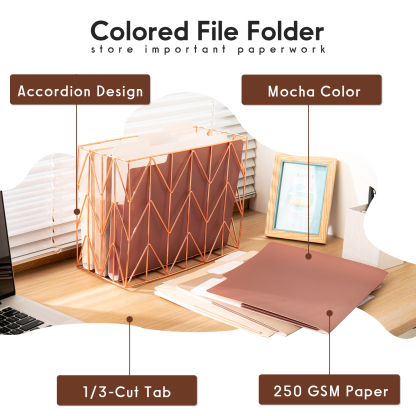 Y YOMA 6 Pack Extra Capacity File Folders Letter Size Accordion Decorative File Folder Cute Pretty Colored Filing Folder File Organizers for Office School Home Desktop with 1/3-Cut Tab, Mocha Color