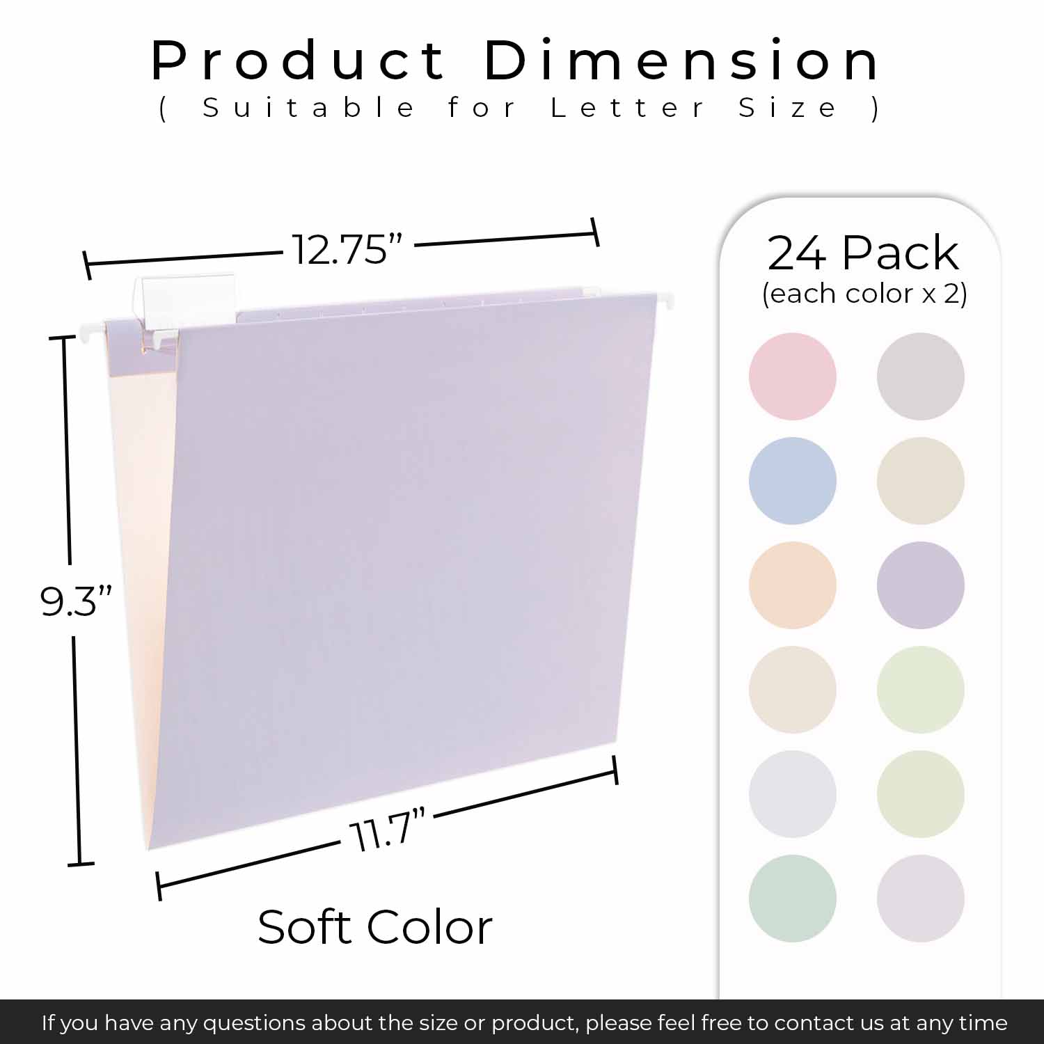 Y YOMA 24 Pack Colored Hanging File Folders Letter Size Decorative Hanging Folder Cute Pretty File Folderfor Filing Cabinet Drawer Office Home with 1/5-Cut Adjustable Tabs, Soft Color