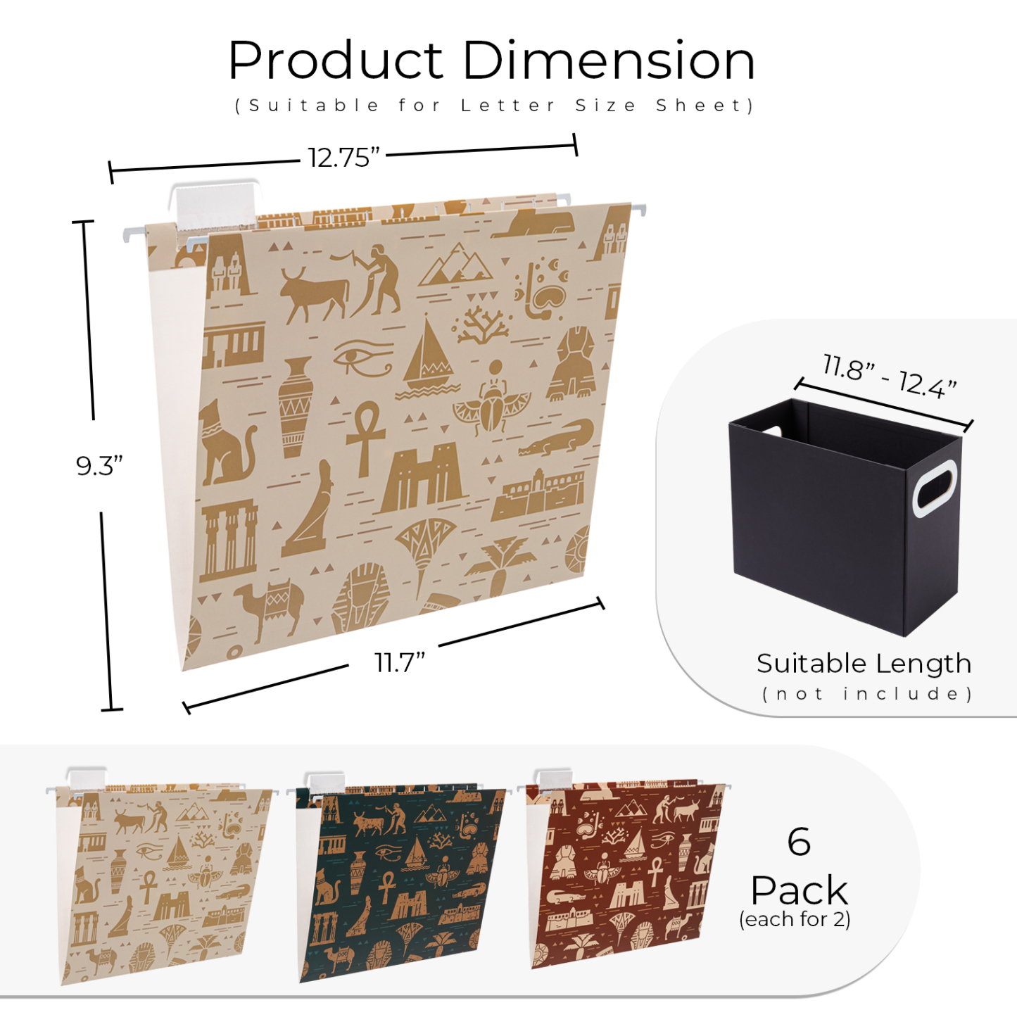 Y YOMA 6 Pack Decorative Hanging File Folders Letter Size Marble Cute Hanging Folder Pretty File Folder Organizer for Filing Cabinet Office Home with 1/5-Cut Adjustable Tabs, 3 Egyptian Design