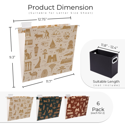 Y YOMA 6 Pack Decorative Hanging File Folders Letter Size Marble Cute Hanging Folder Pretty File Folder Organizer for Filing Cabinet Office Home with 1/5-Cut Adjustable Tabs, 3 Egyptian Design