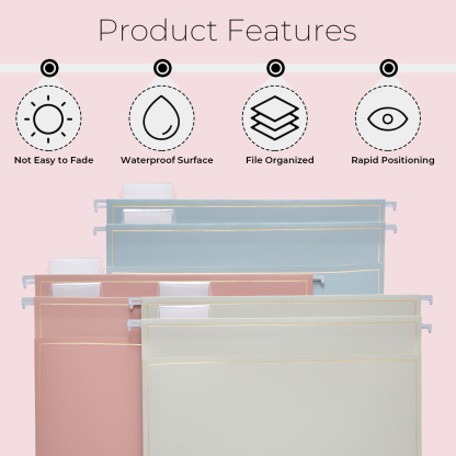 Y YOMA 6 Pack Rose Gold Hanging File Folders with Pocket Letter Size Decorative File Folder Cute Pretty Hanging Folder for Office Home School with 1/5-Cut Adjustable Tabs, Outer Storage Pockets