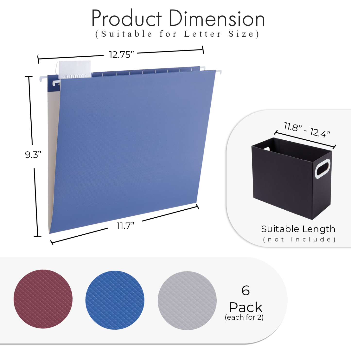 Y YOMA 6 Pack Debossed Hanging File Folders Letter Size Decorative Hanging Folder Pretty File Folder Organizer for Filing Cabinet Office Home with 1/5-Cut Adjustable Tabs, Checkered Steady Color