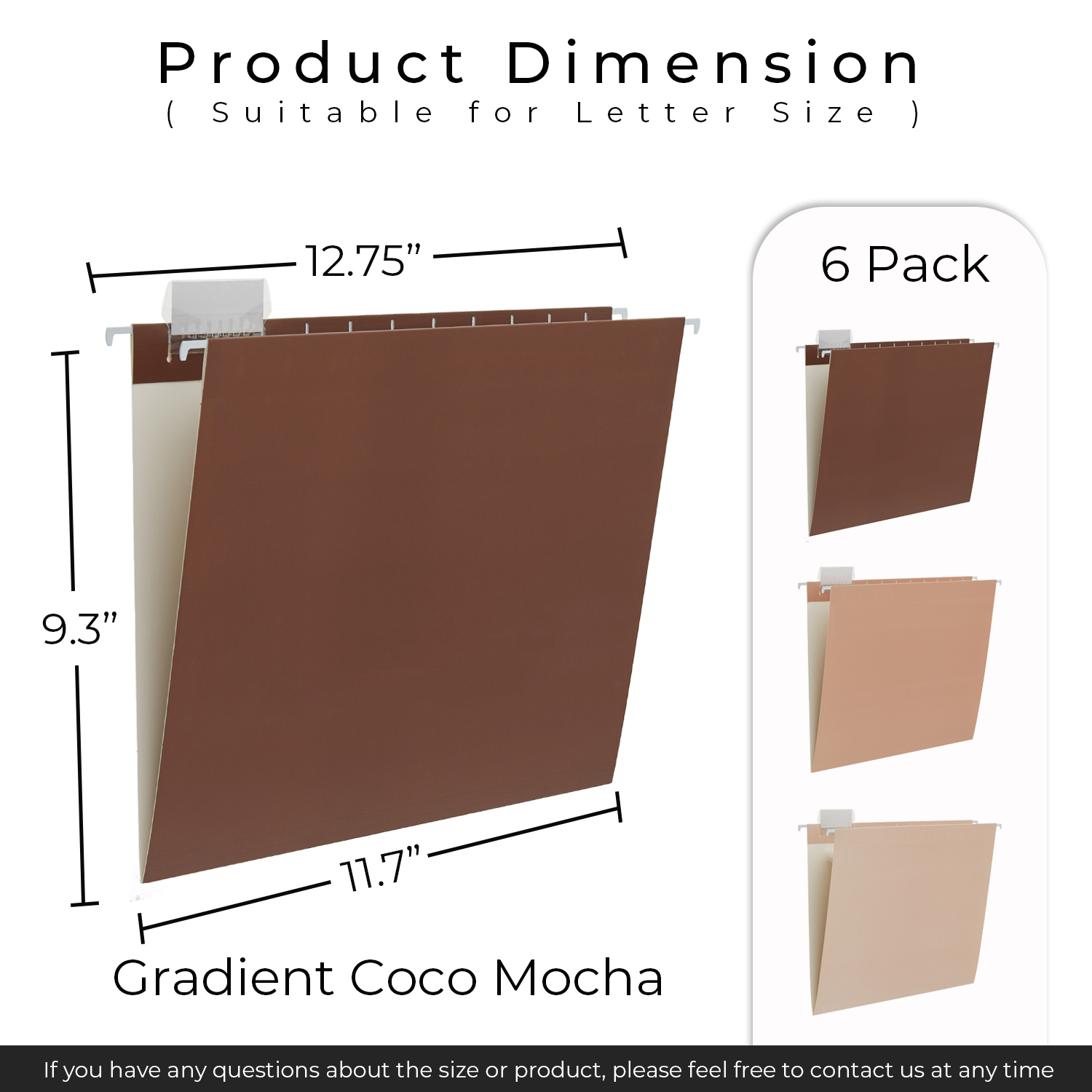 Y YOMA 6 Pack Gradient Hanging File Folders Letter Size Decorative Hanging Folder Pretty File Folder Organizer for Filing Cabinet Office Home with 1/5-Cut Adjustable Tabs, Coco Mocha