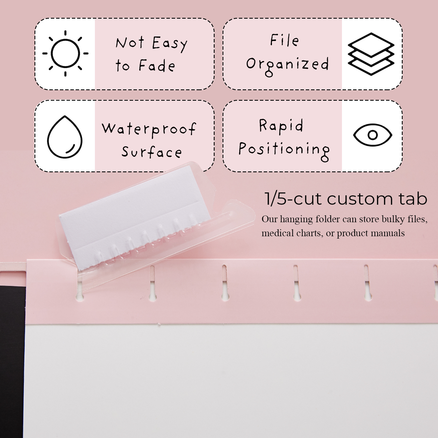 Y YOMA 6 Pack Decorative Hanging File Folders Letter Size Marble Cute Hanging Folder Pretty File Folder Organizer for Filing Cabinet Office Home with 1/5-Cut Adjustable Tabs, 2 Pink Line Design