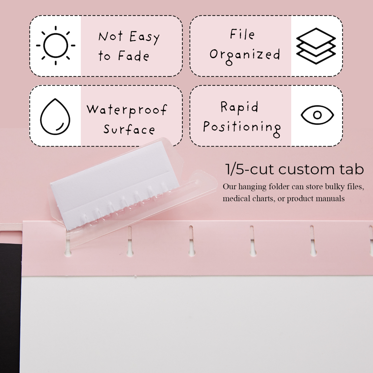 Y YOMA 6 Pack Decorative Hanging File Folders Letter Size Marble Cute Hanging Folder Pretty File Folder Organizer for Filing Cabinet Office Home with 1/5-Cut Adjustable Tabs, 2 Pink Line Design