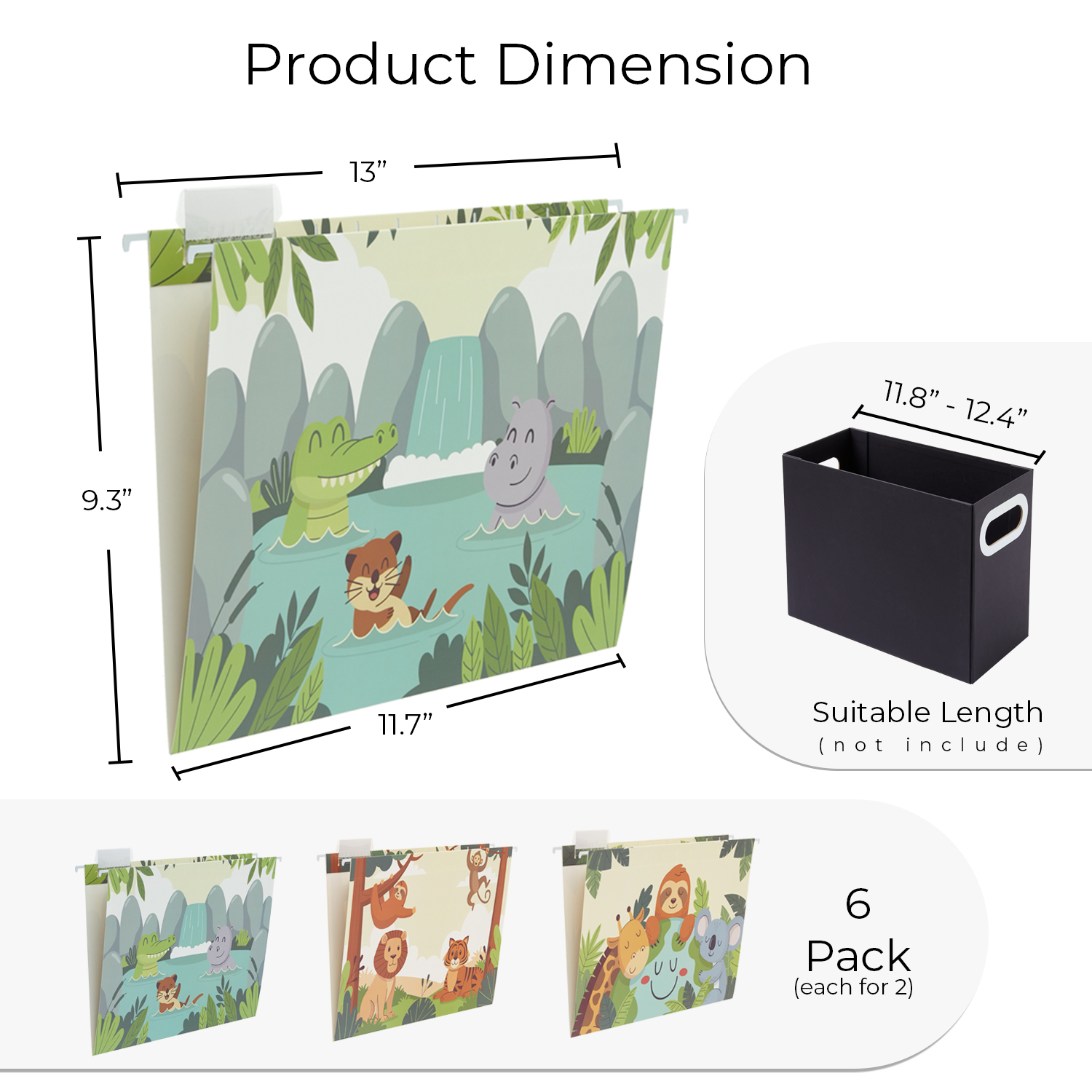 Y YOMA 6 Pack Decorative Hanging File Folders Letter Size for Children Cute Hanging Folder File Folder Organizer for Filing Cabinet Office Home with 1/5-Cut Adjustable Tabs, 3 Cute Animal Design