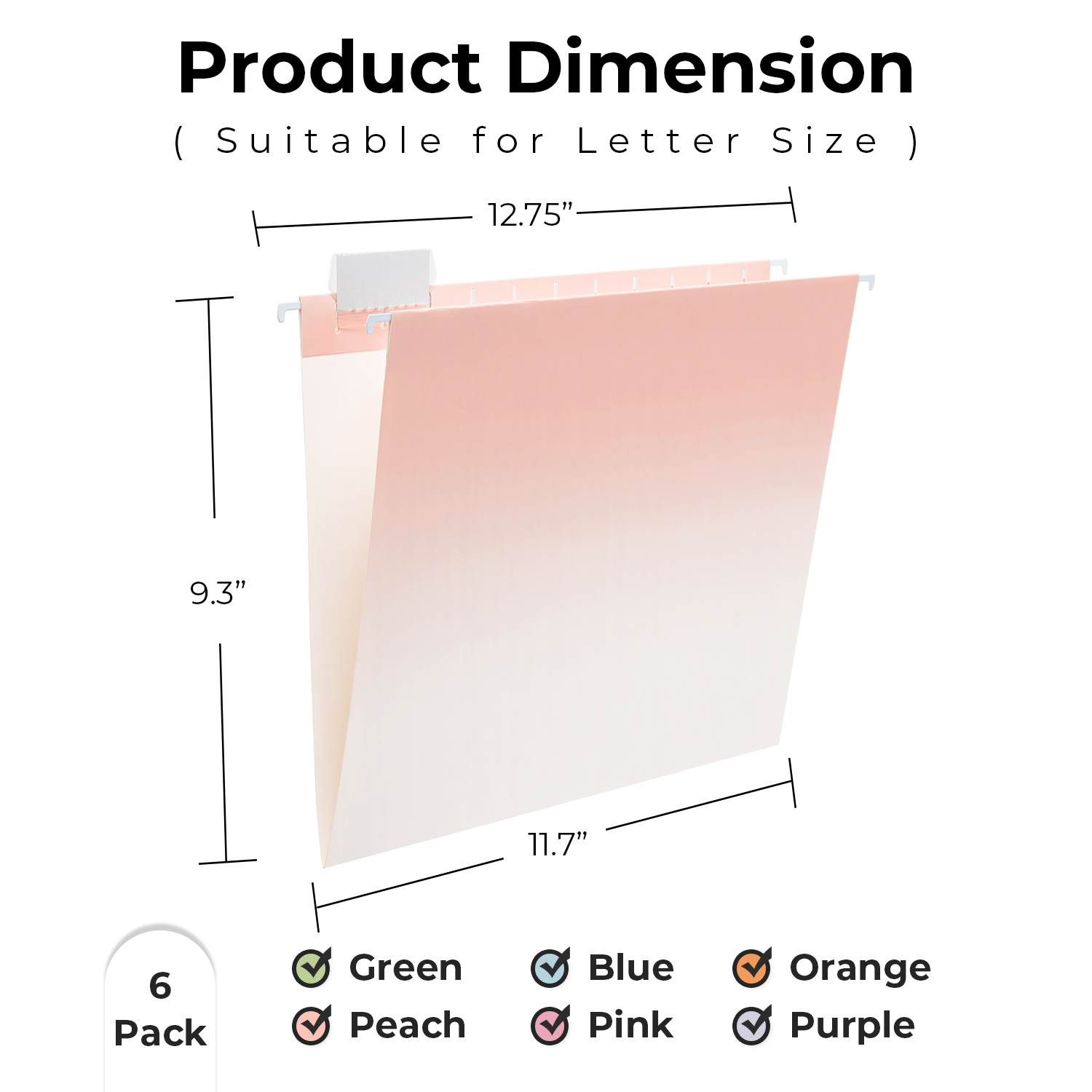 Y YOMA 6 Pack Colored Hanging File Folders Letter Size Decorative Hanging Folder Pretty File Folder Organizer for Filing Cabinet Office Home with 1/5-Cut Adjustable Tabs, Assorted Color