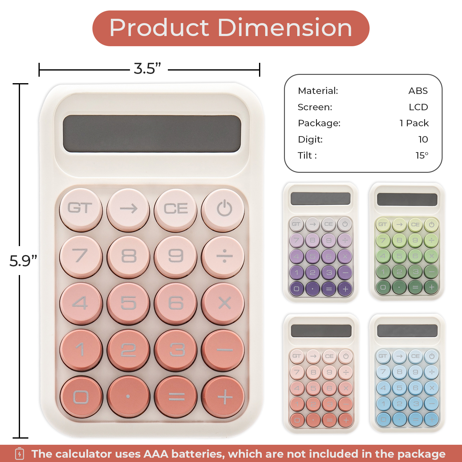 Y YOMA 1 Pack Mechanical Switch Calculator with 10 Digit Large LCD Display Big Button, Mini Cute Desktop Calculator 4 Function Basic Calculators for School Home Office Business, Cute Pink
