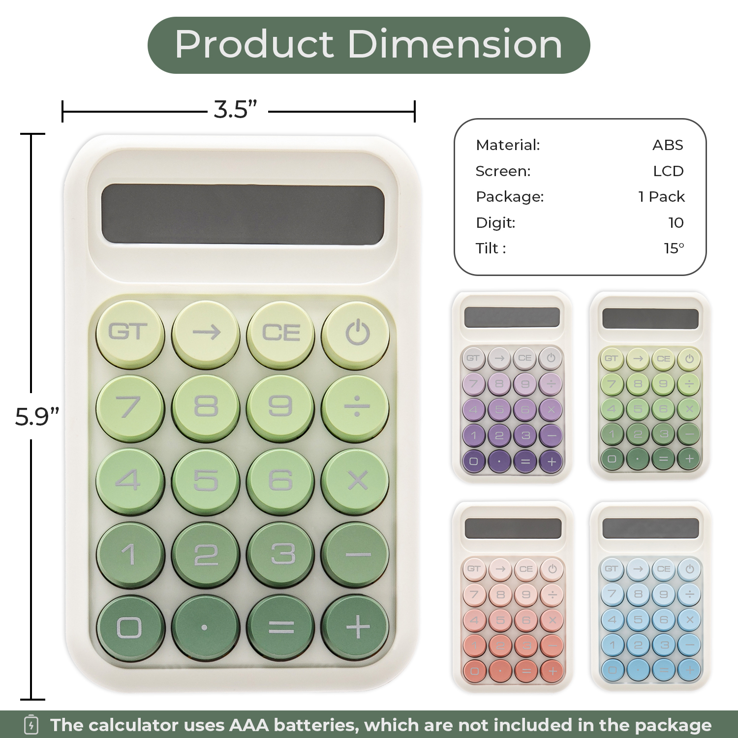 Y YOMA 1 Pack Mechanical Switch Calculator with 10 Digit Large LCD Display Big Button, Mini Cute Desktop Calculator 4 Function Basic Calculators for School Home Office Business, Leaf Green