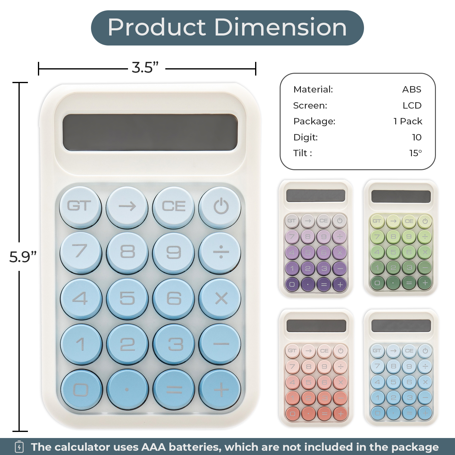Y YOMA 1 Pack Mechanical Switch Calculator with 10 Digit Large LCD Display Big Button, Mini Cute Desktop Calculator 4 Function Basic Calculators for School Home Office Business, Lake Blue