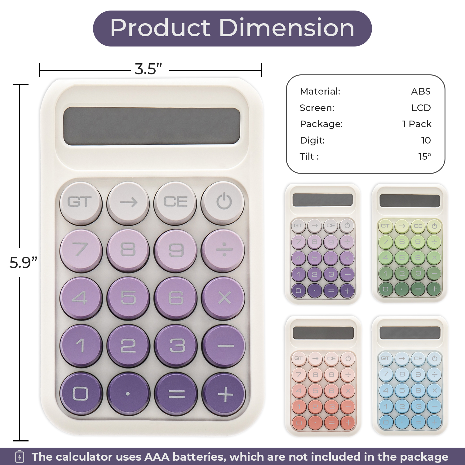 Y YOMA 1 Pack Mechanical Switch Calculator with 10 Digit Large LCD Display Big Button, Mini Cute Desktop Calculator 4 Function Basic Calculators for School Home Office Business, Dusty Violet