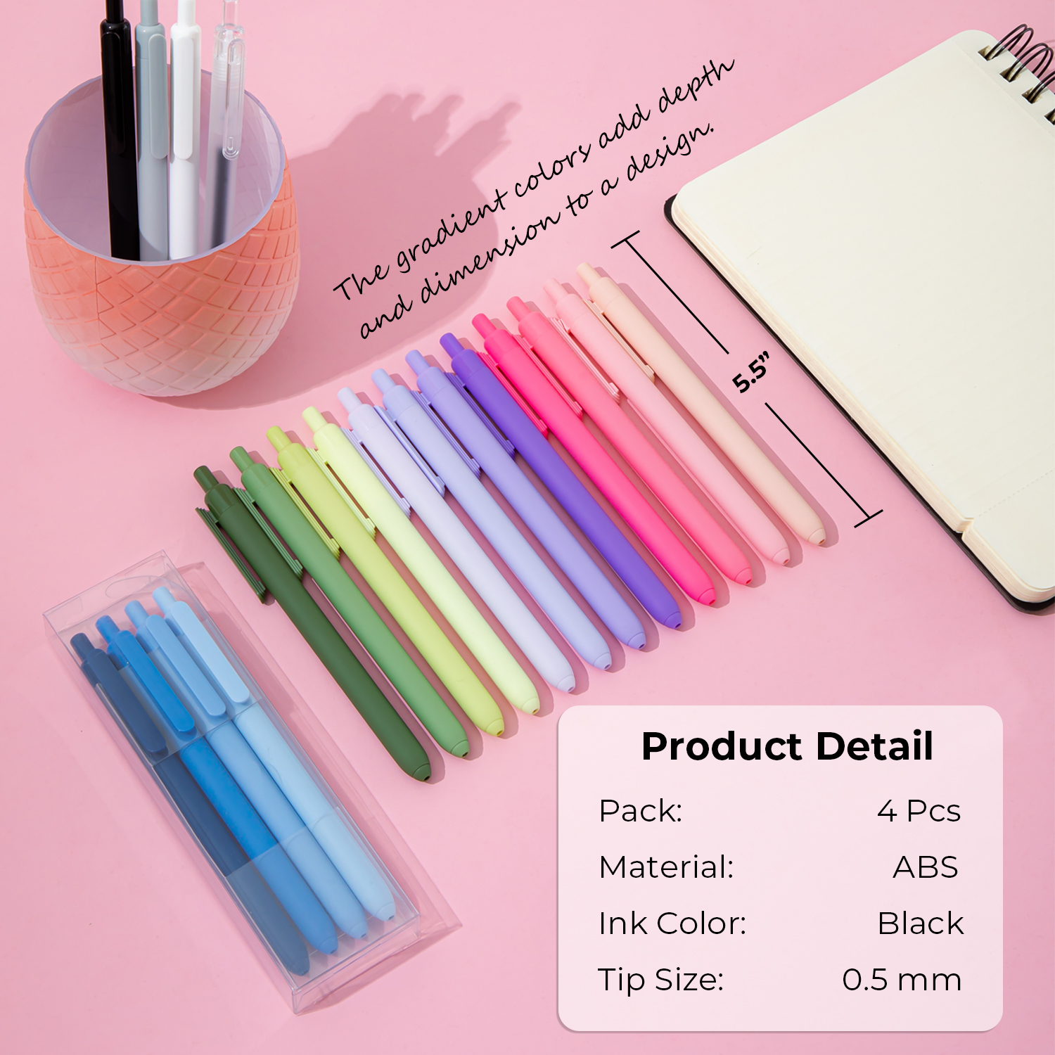 Y YOMA 4 Pcs Fine Point 0.5mm Gel Pen Black Ink Retractable Ballpoint Pen Smooth Writing Quick Dry Gel Pens Cute Aesthetic Pen Pastel Refillable Pen for School Home Office Supplies, Dusty Purple