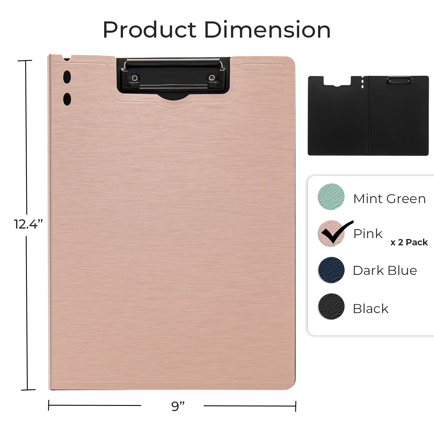 Y YOMA 2 Pack Plastic Clipboard Folder with Low Profile Clip for A4 Letter Size Sheet 360 Degree Flip Writing Pad Profile Clip File Folder for Office School Business Classroom Nurse Outdoor, Pink