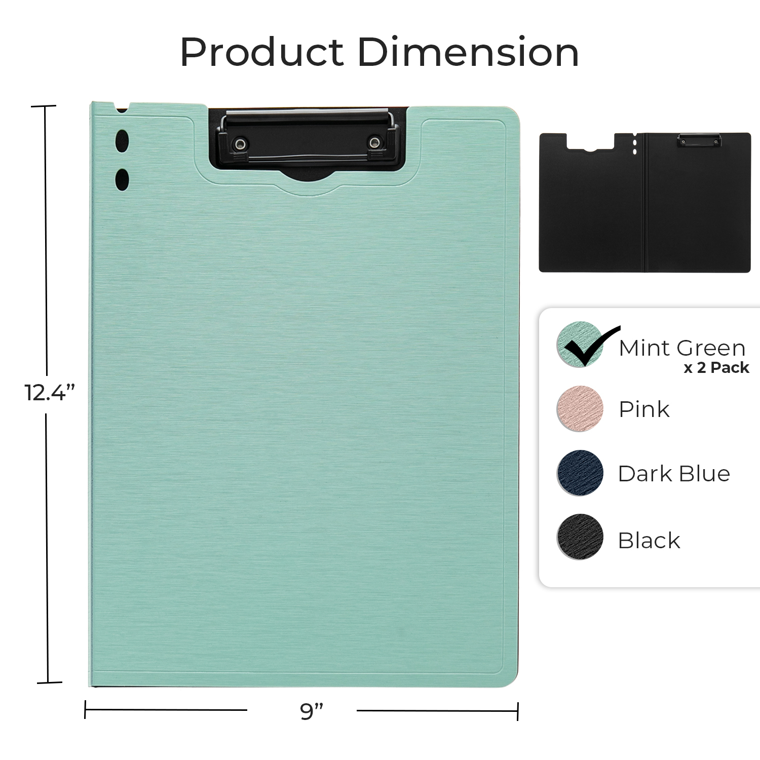 Y YOMA 2 Pack Plastic Clipboard Folder with Low Profile Clip for A4 Letter Size Sheet 360 Degree Flip Writing Pad Profile Clip File Folder for Office School Business Classroom Outdoor, Mint Green