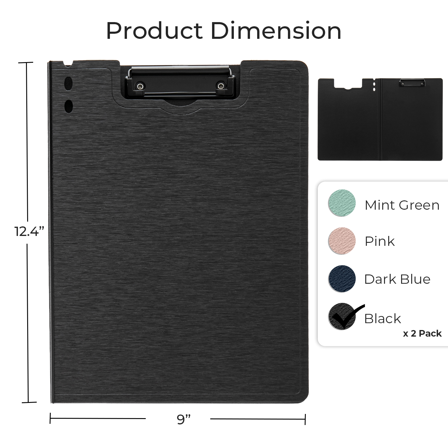 Y YOMA 2 Pack Plastic Clipboard Folder with Low Profile Clip for A4 Letter Size Sheet 360 Degree Flip Writing Pad Profile Clip File Folder for Office School Business Classroom Nurse Outdoor, Black