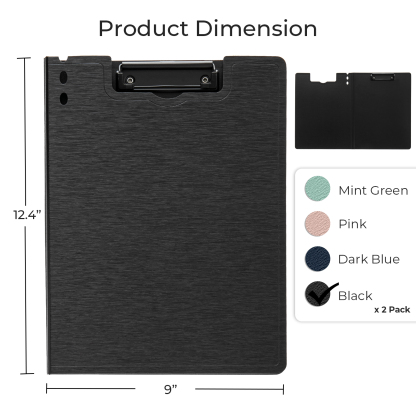 Y YOMA 2 Pack Plastic Clipboard Folder with Low Profile Clip for A4 Letter Size Sheet 360 Degree Flip Writing Pad Profile Clip File Folder for Office School Business Classroom Nurse Outdoor, Black
