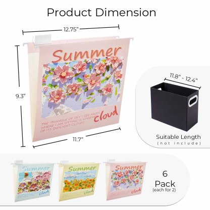 Y YOMA 6 Pack Decorative Hanging File Folders Letter Size for Children Cute Hanging Folder File Folder Organizer for Filing Cabinet Office Home with 1/5-Cut Adjustable Tabs, 3 Flower Design