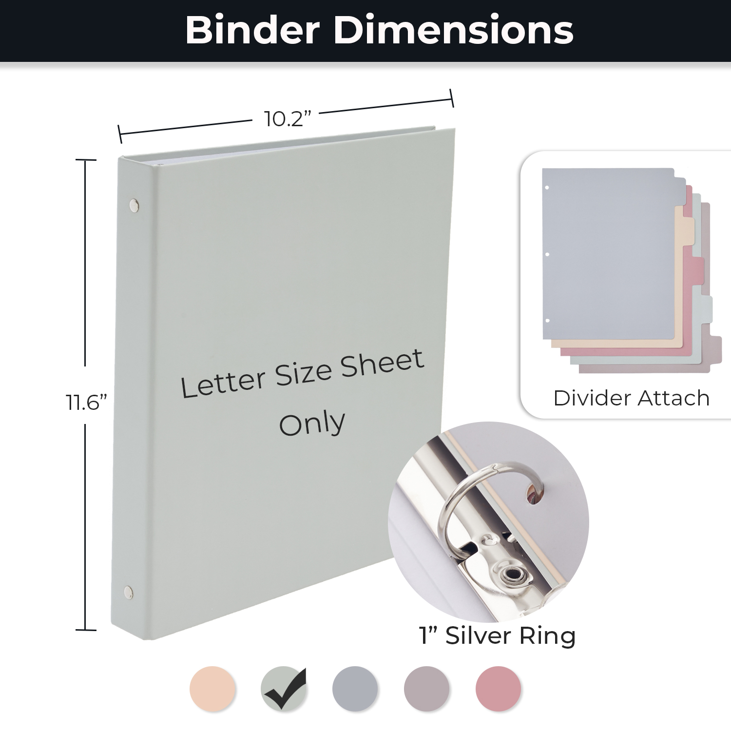 Y YOMA Colored 1 Pack 3 Ring Binder for Letter Size with 5 Tab Dividers Cardboard 1 inch 3-Ring Pocket Binder Aesthetic Cute Binder Decorative Organizer for Home School Office Supplies, Morandi Green