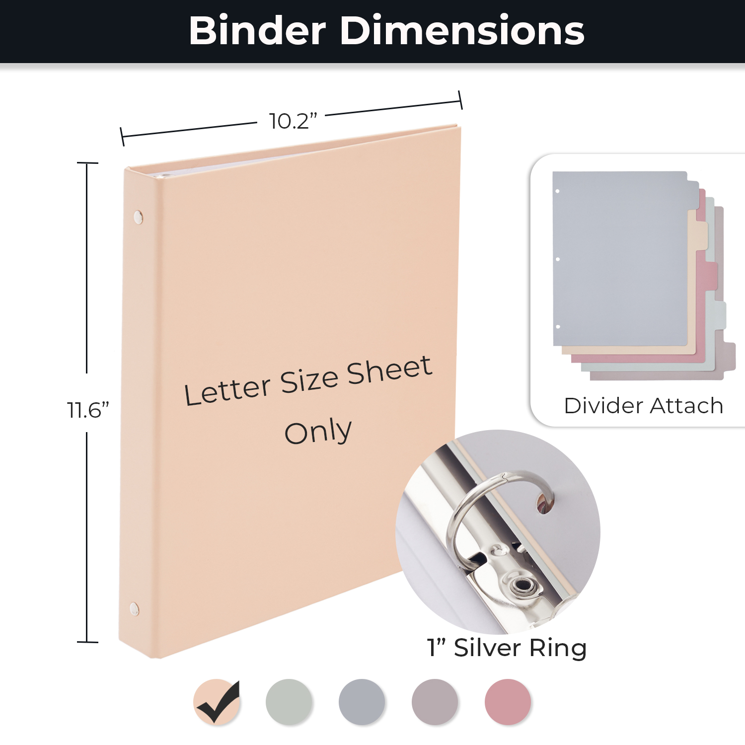 Y YOMA Colored 1 Pack 3 Ring Binder for Letter Size with 5 Tab Dividers Cardboard 1 inch 3-Ring Pocket Binder Cute Binder Decorative Organizer for Home School Office Supplies, Morandi Organge