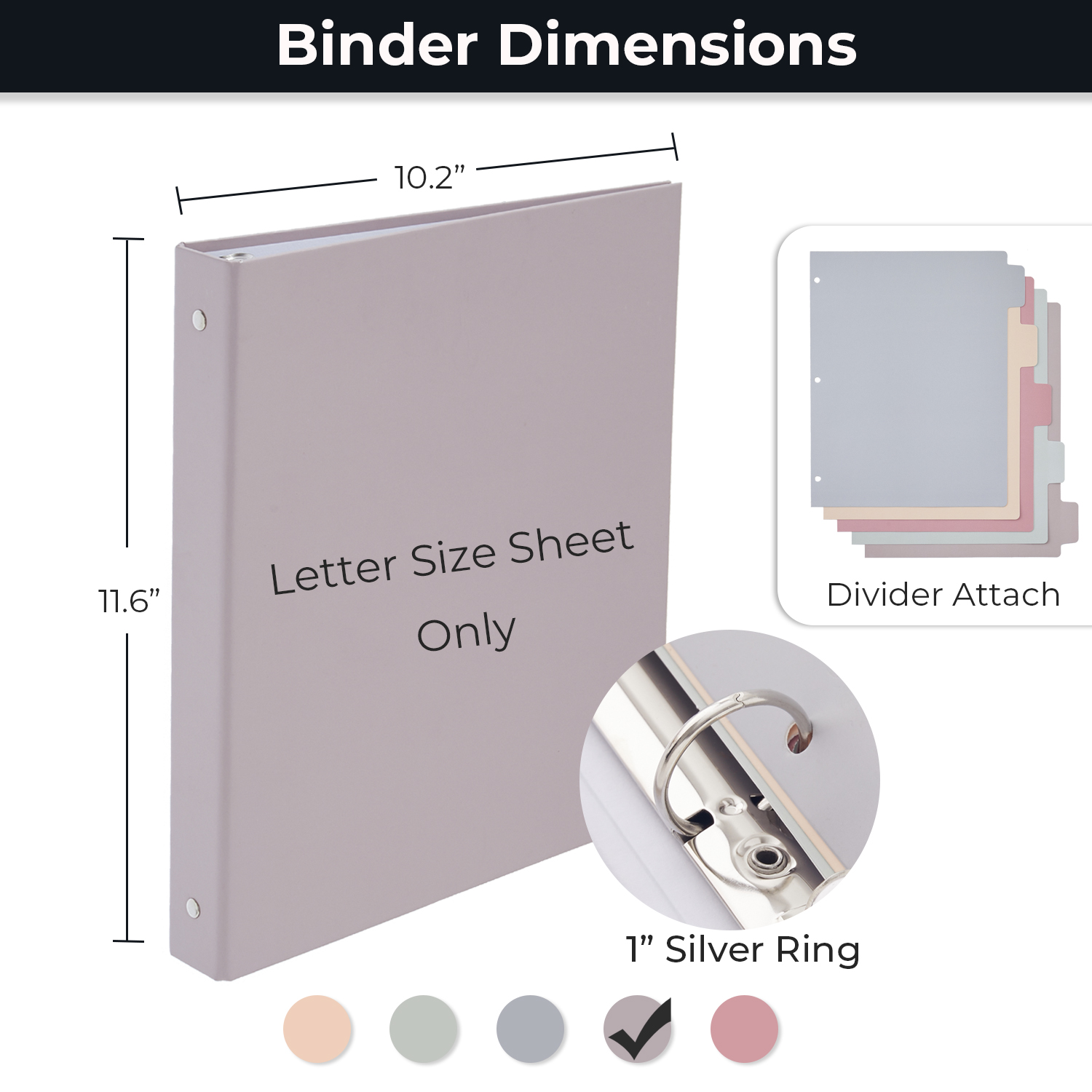 Y YOMA Colored 1 Pack 3 Ring Binder for Letter Size with 5 Tab Dividers Cardboard 1 inch 3-Ring Pocket Binder Cute Binder Decorative Organizer for Home School Office Supplies, Morandi Purple