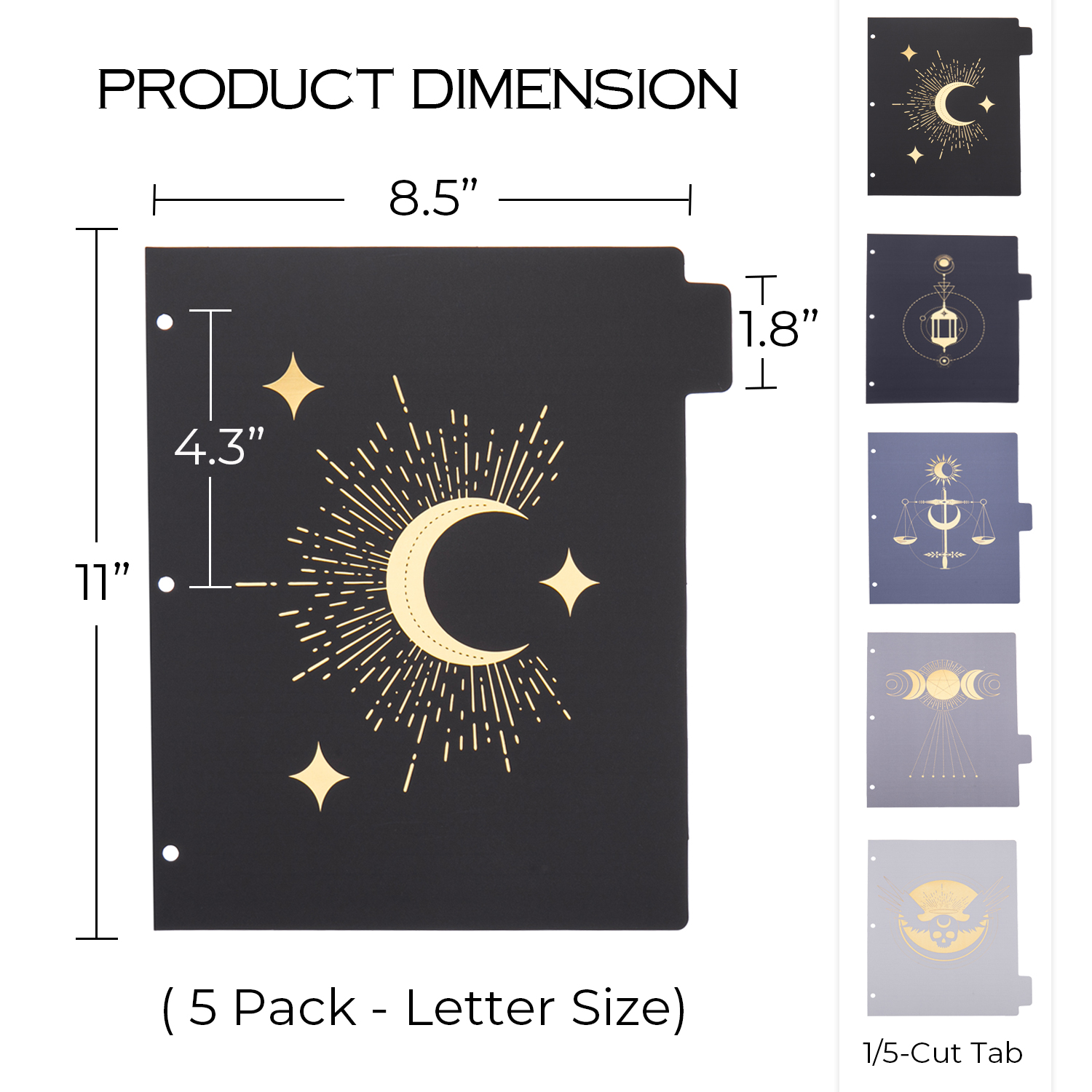 Y YOMA Rose Gold 3 Ring Binder Dividers with Tabs Letter Size Cute Paper Binder Tabs Dividers Decorative Binder Index Dividers for Office School Home with 1/5-Cut Tabs, Mystery Design (5 Pack)