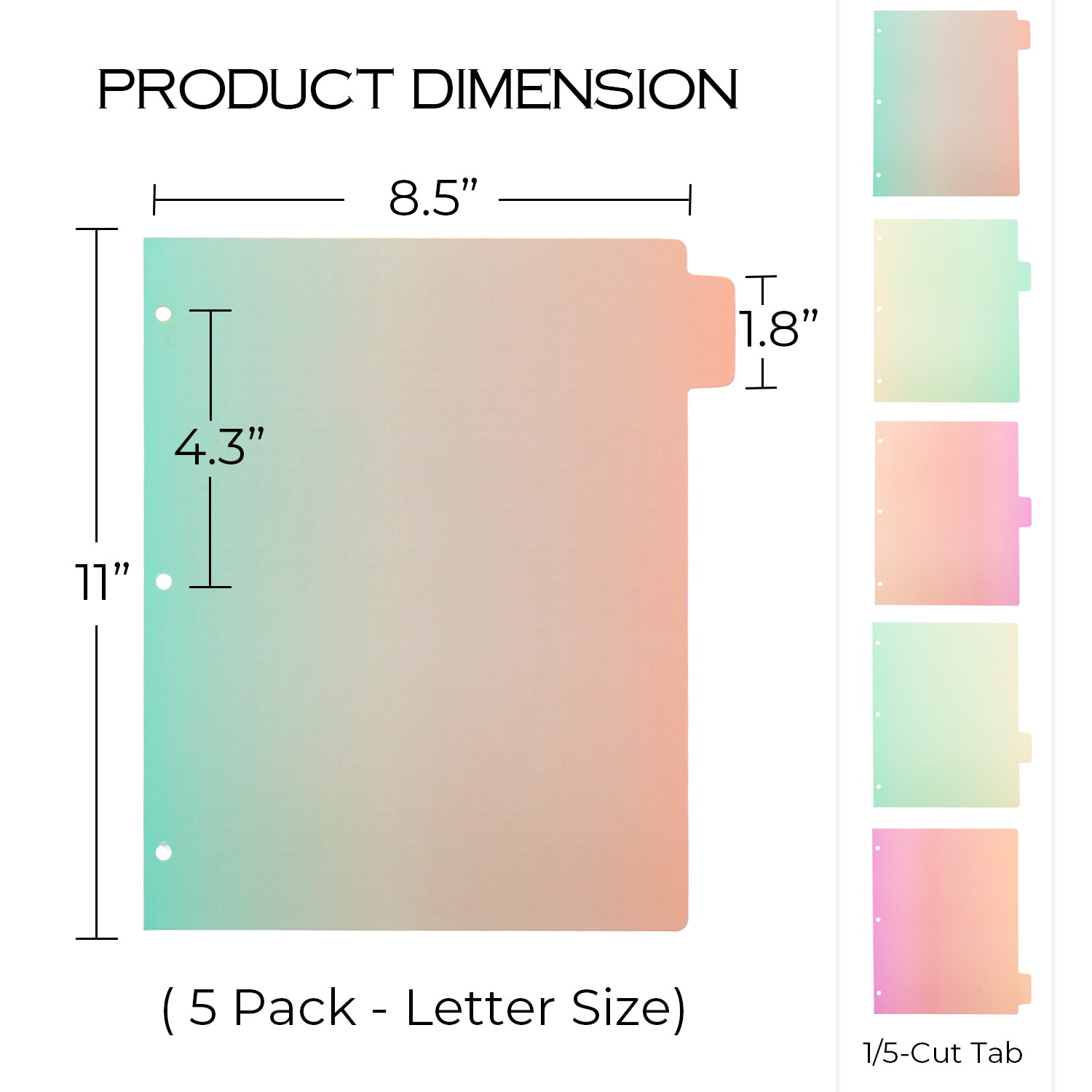 Y YOMA Decorative 3 Ring Binder Dividers with Tabs Letter Size Paper Binder Tabs Page Dividers Cute Binder Index Dividers for Office School Home with 1/5-Cut Tabs, Gradient Design (5 Pack)