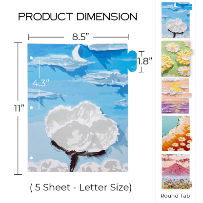 Y YOMA Decorative 3 Ring Binder Dividers with Tabs Letter Size Paper Binder Tabs Page Dividers Cute Binder Index Dividers for Office School Home with 1/5-Cut Tabs, Flower Design(5 Sheet)