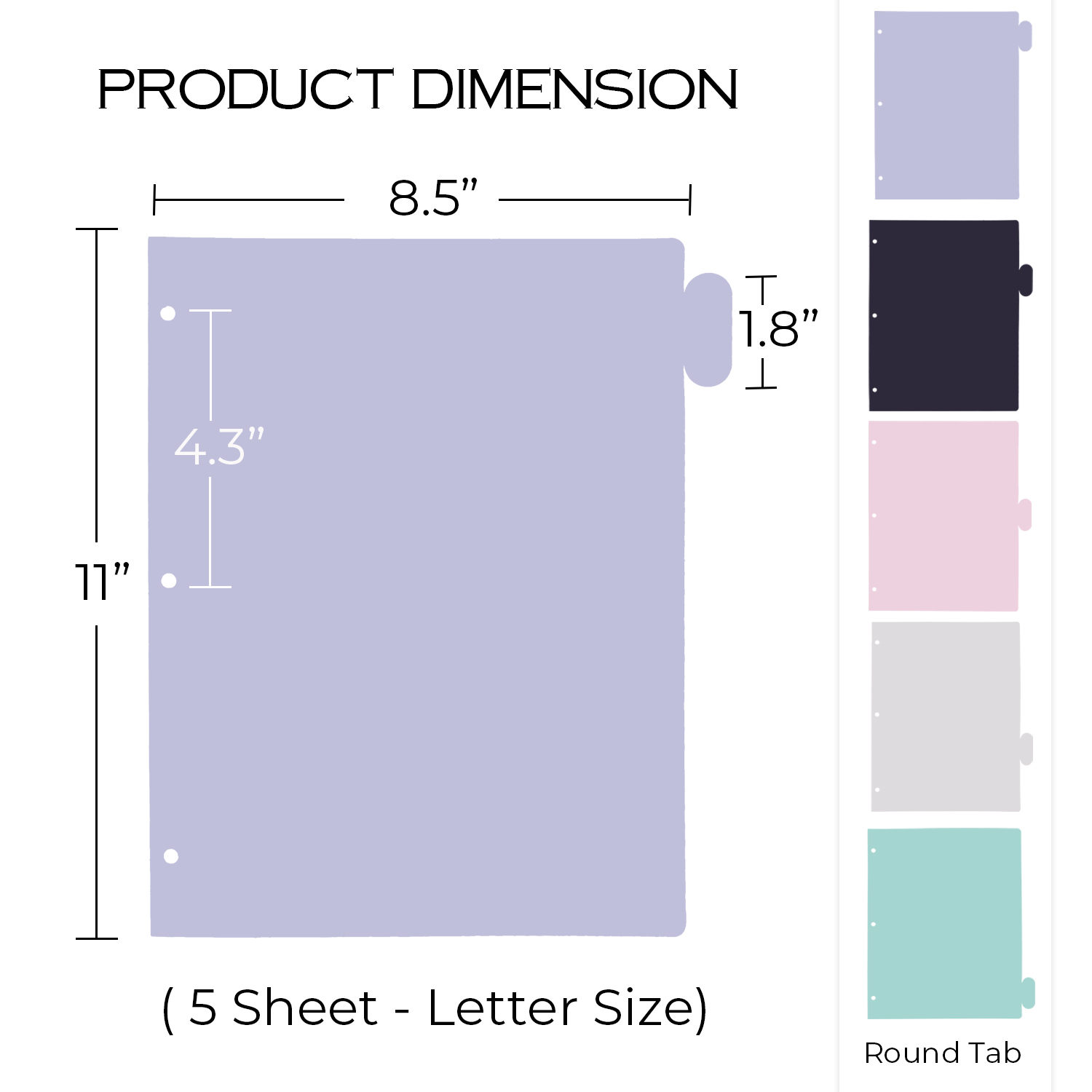 Y YOMA Colored 3 Ring Binder Dividers with Tabs Letter Size Paper Binder Tabs Page Dividers Cute Decorative Binder Index Dividers for Office School Home with 1/5-Cut Tabs, Fashion Color(5 Sheet)