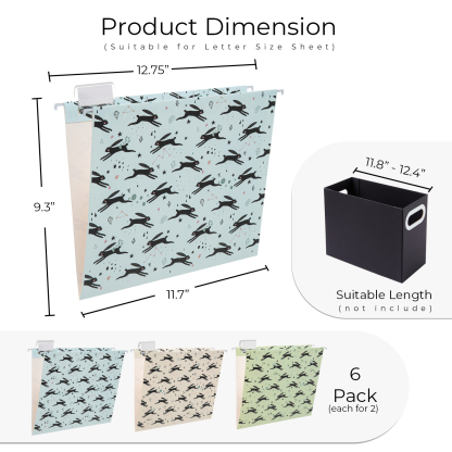 Y YOMA 6 Pack Decorative Hanging File Folders Letter Size Marble Cute Hanging Folder Pretty File Folder Organizer for Filing Cabinet Office Home with 1/5-Cut Adjustable Tabs, 3 Rabbit Design