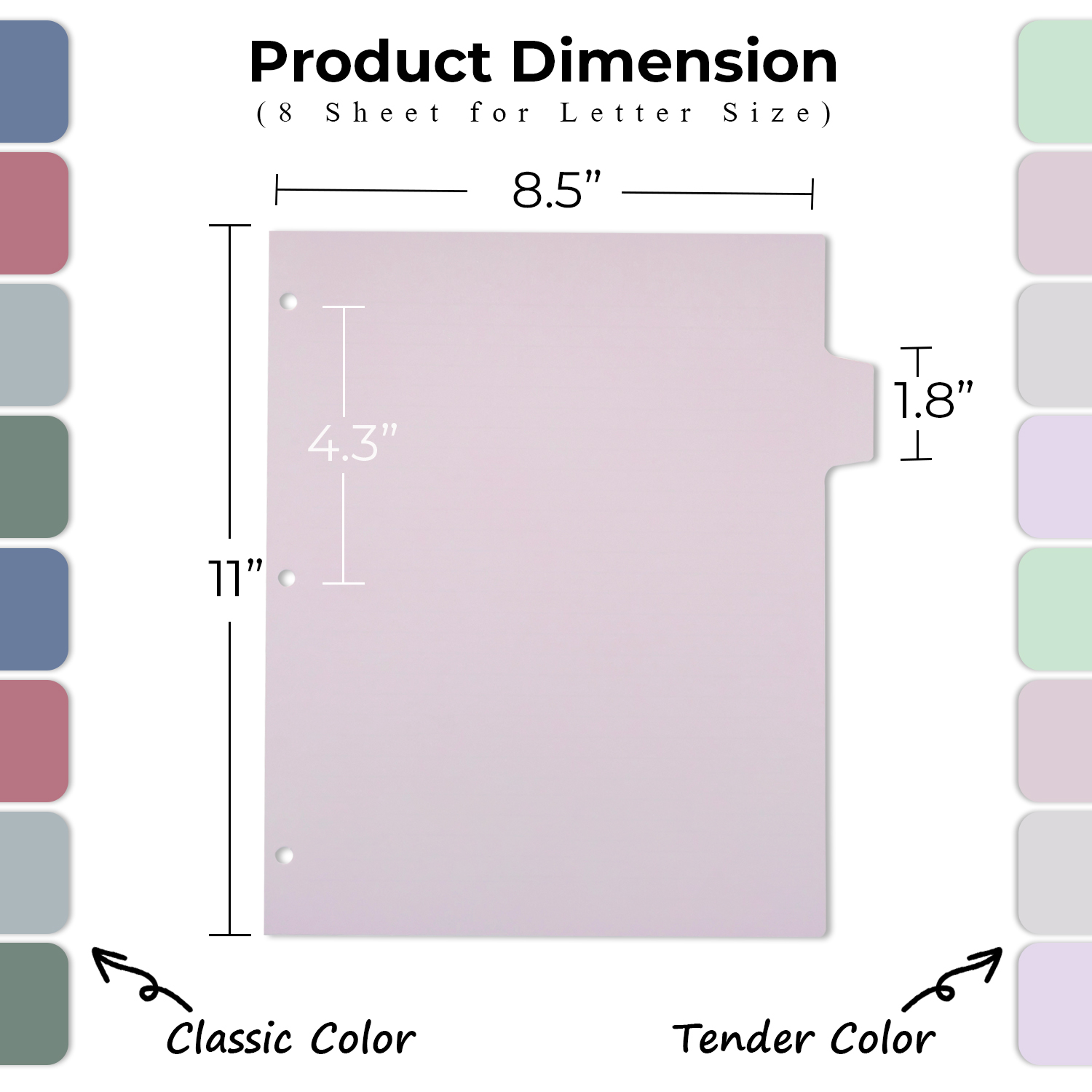 Y YOMA Colored 3 Ring Binder Dividers with Tabs Letter Size Paper Binder Tabs Page Dividers Cute Decorative Binder Index Dividers for Office School Home with 1/8-Cut Tabs, Tender Color (8 Sheet)