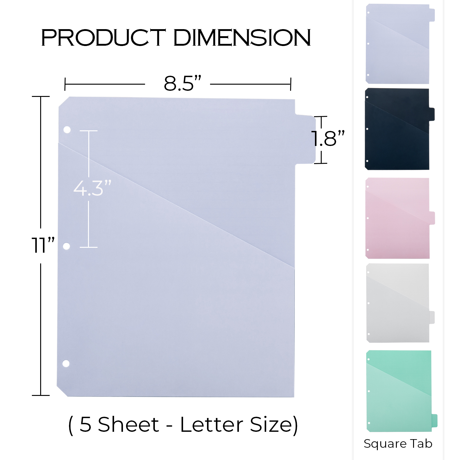 Y YOMA Colored 3 Ring Binder Dividers with Pocket Letter Size Paper Binder Tabs Page Dividers Cute Decorative Binder Index Dividers for Office School Home with 1/5-Cut Tabs, Fashion Color(5 Sheet)