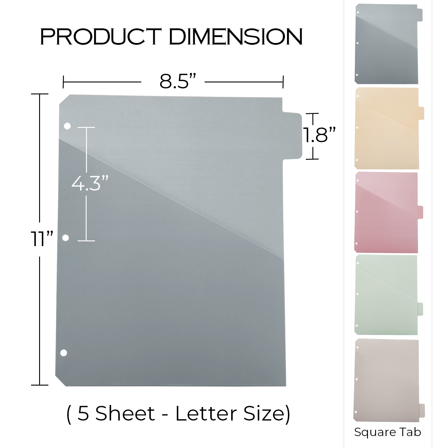 Y YOMA Colored 3 Ring Binder Dividers with Pocket Letter Size Paper Binder Tabs Page Dividers Cute Decorative Binder Index Dividers for Office School Home with 1/5-Cut Tabs, Morandi Color(5 Sheet)