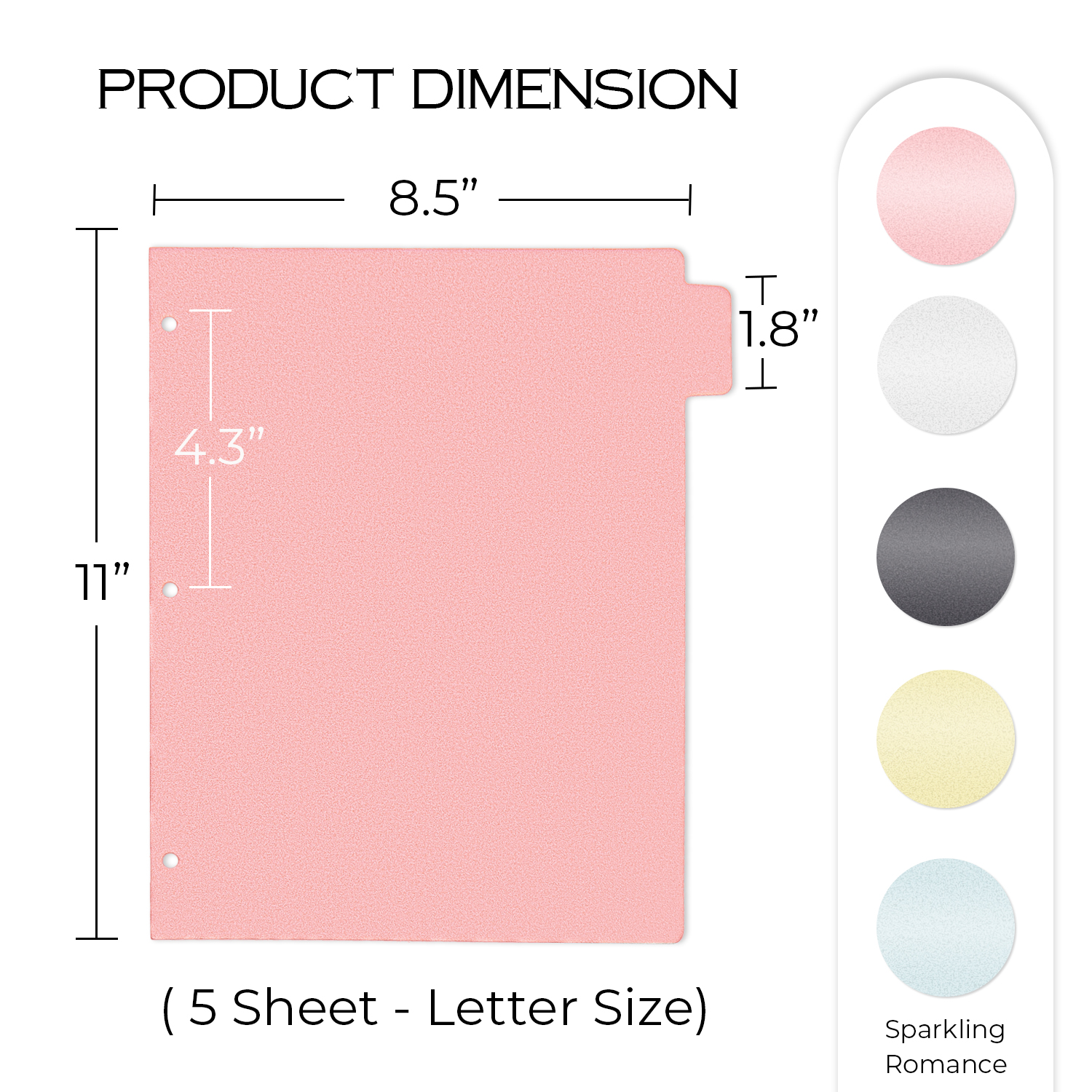 Y YOMA Colored 3 Ring Binder Dividers with Tabs Letter Size Paper Binder Tabs Page Dividers Cute Decorative Binder Index Dividers for Office School Home with 1/5-Cut Tabs, Sparkling Romance(5 Sheet)