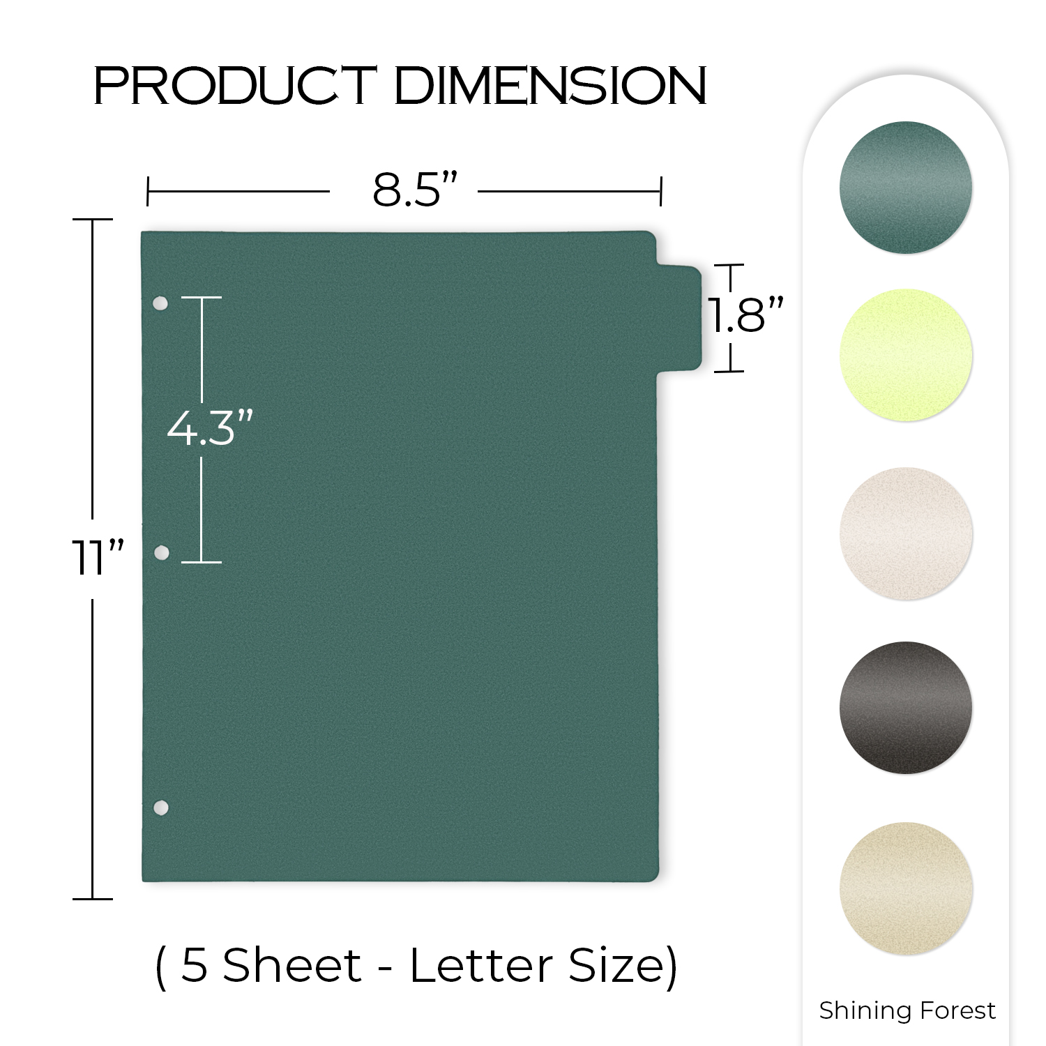 Y YOMA Colored 3 Ring Binder Dividers with Tabs Letter Size Paper Binder Tabs Page Dividers Cute Decorative Binder Index Dividers for Office School Home with 1/5-Cut Tabs, Shining Forest (5 Sheet)