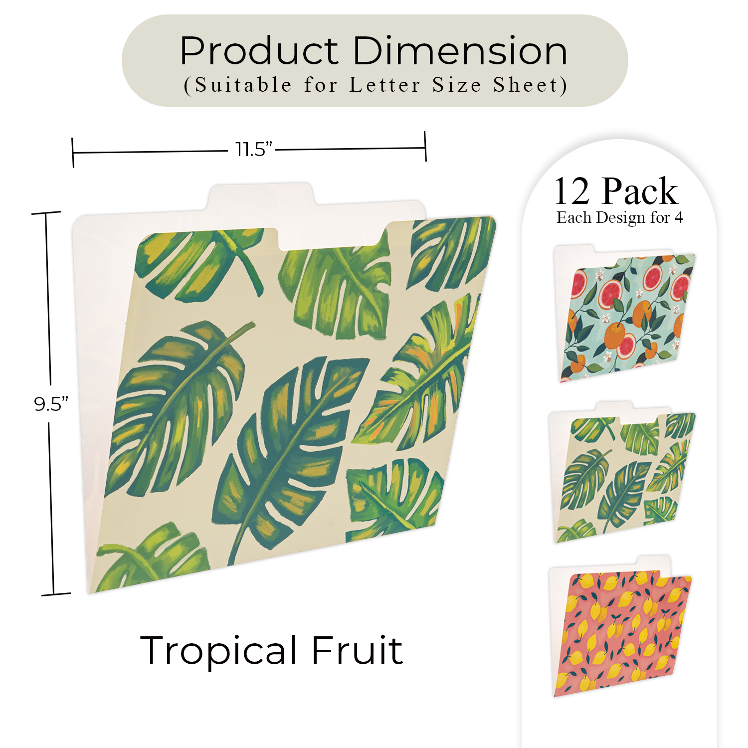 Y YOMA 12 Pack Decorative File Folders Letter Size File Folder with 1/3-Cut Tab Cute Pretty Colored Heavyweight Filing Folder File Organizers for Office School Home Desktop, Tropical Fruits