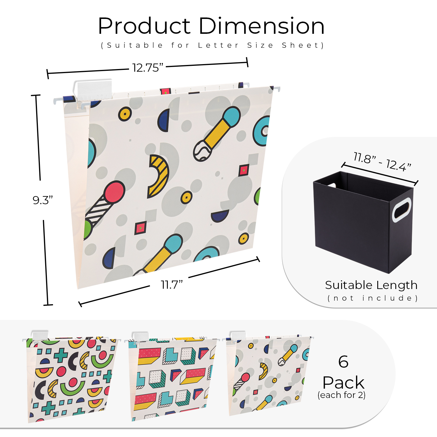 Y YOMA 6 Pack Decorative Hanging File Folders Letter Size Marble Cute Hanging Folder Pretty File Folder Organizer for Filing Cabinet Office Home with 1/5-Cut Adjustable Tabs, 3 Memphis Design