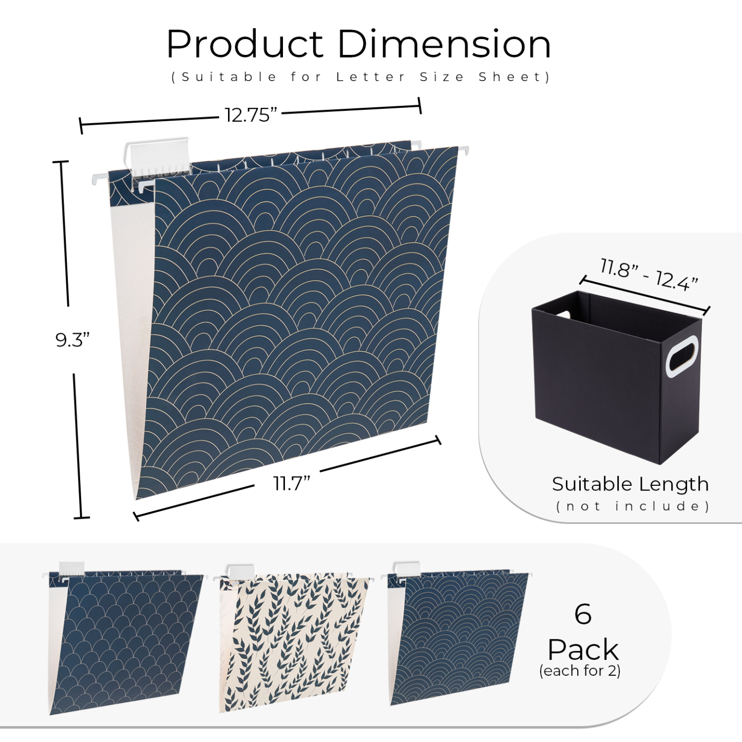 Y YOMA 6 Pack Decorative Hanging File Folders Letter Size Marble Cute Hanging Folder Pretty File Folder Organizer for Filing Cabinet Office Home with 1/5-Cut Adjustable Tabs, 3 Ocean Lines