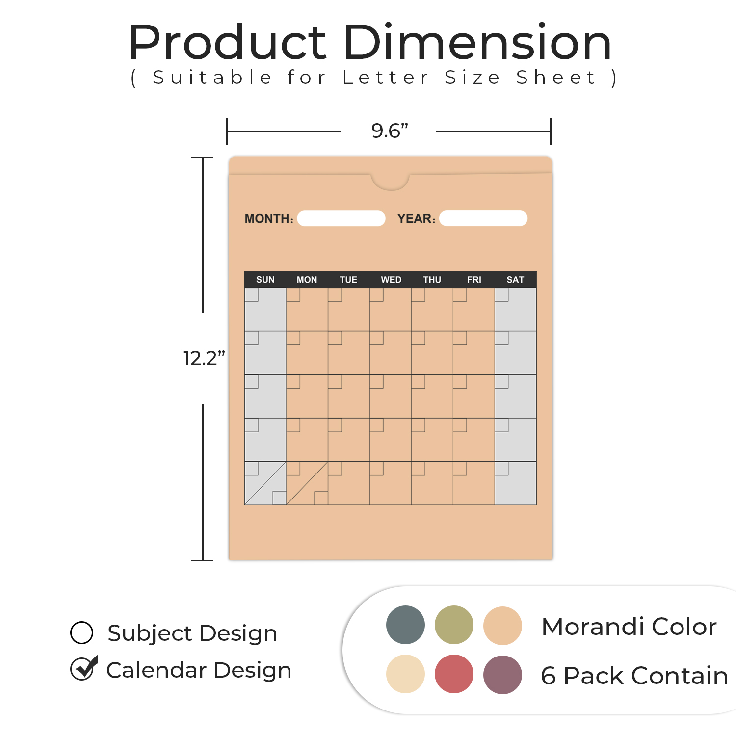 Y YOMA 6 Pack File Folder Jackets Letter Size Paper Pocket File Folder with Reinforced Straight-Cut Tab Pre-Printed Job Folders No Expansion Organizer, Morandi Colors, Vertical Calendar Design