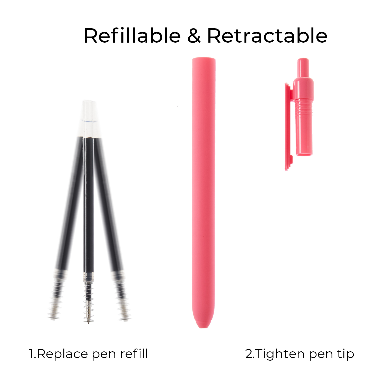 Y YOMA 4 Pcs Fine Point 0.5mm Gel Pen Black Ink Retractable Ballpoint Pen Smooth Writing Quick Dry Gel Pens Cute Aesthetic Pen Pastel Refillable Pen for School Home Office Supplies, Cute Pink