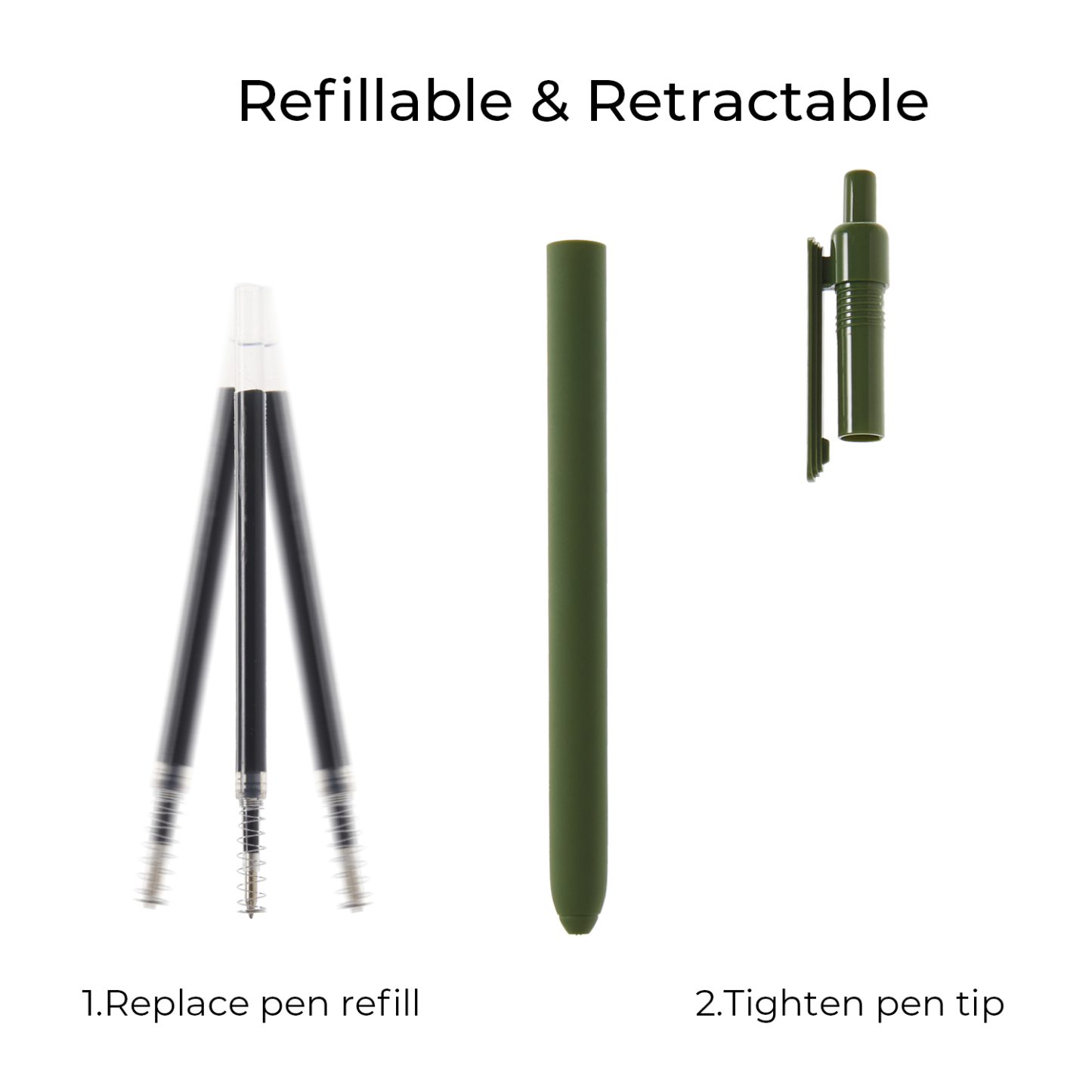 Y YOMA 4 Pcs Fine Point 0.5mm Gel Pen Black Ink Retractable Ballpoint Pen Smooth Writing Quick Dry Gel Pens Cute Aesthetic Pen Pastel Refillable Pen for School Home Office Supplies, Leaf Green