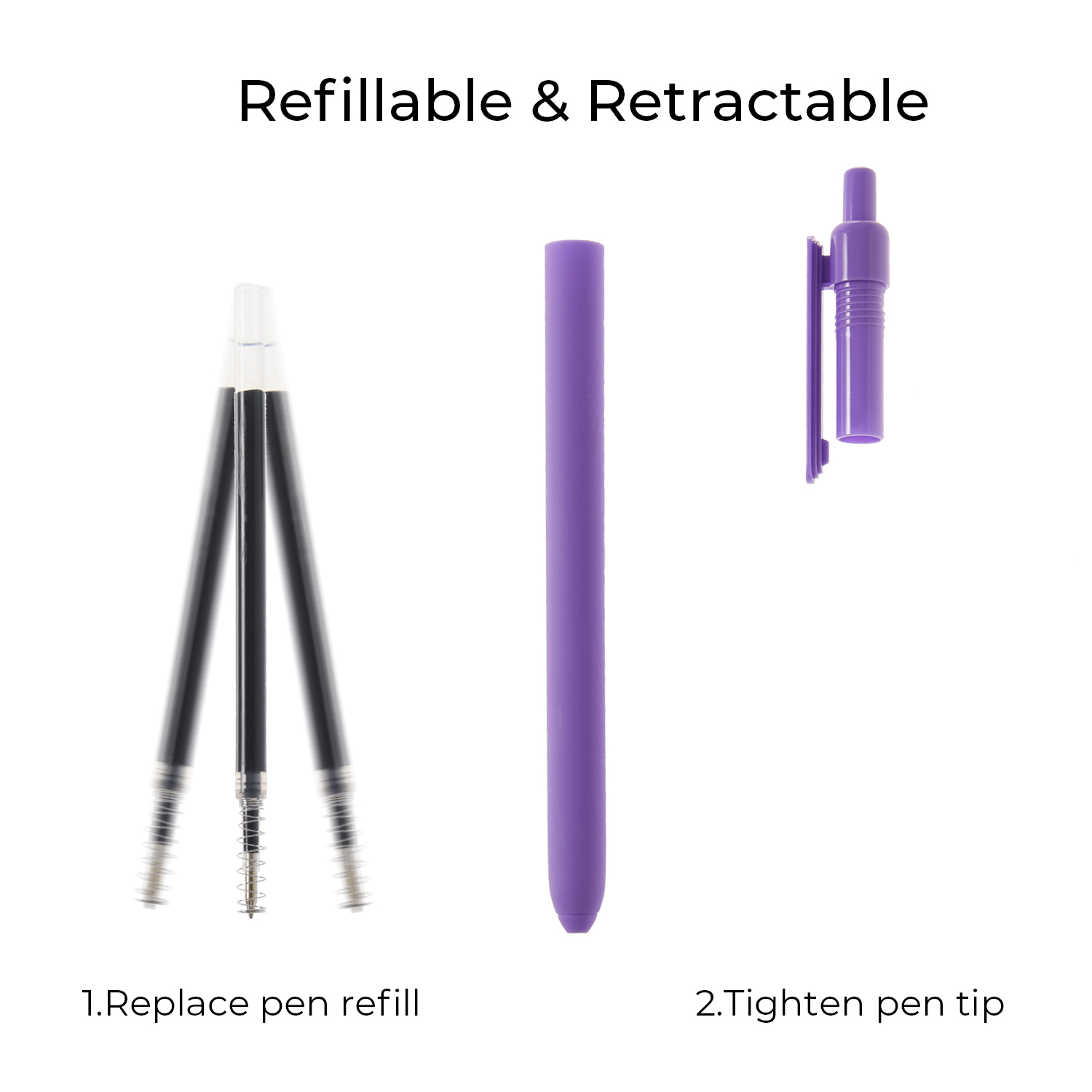 Y YOMA 4 Pcs Fine Point 0.5mm Gel Pen Black Ink Retractable Ballpoint Pen Smooth Writing Quick Dry Gel Pens Cute Aesthetic Pen Pastel Refillable Pen for School Home Office Supplies, Dusty Purple