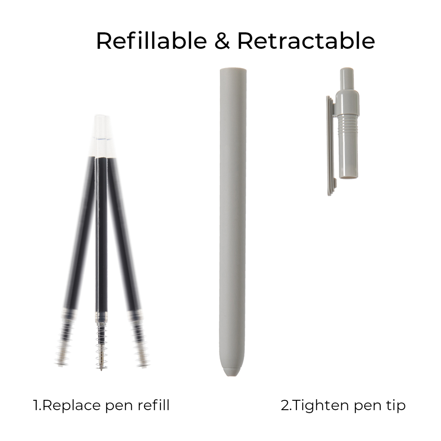 Y YOMA 4 Pcs Fine Point 0.5mm Gel Pen Black Ink Retractable Ballpoint Pen Smooth Writing Quick Dry Gel Pens Cute Aesthetic Pen Pastel Refillable Pen for School Home Office Supplies, Ash Grey