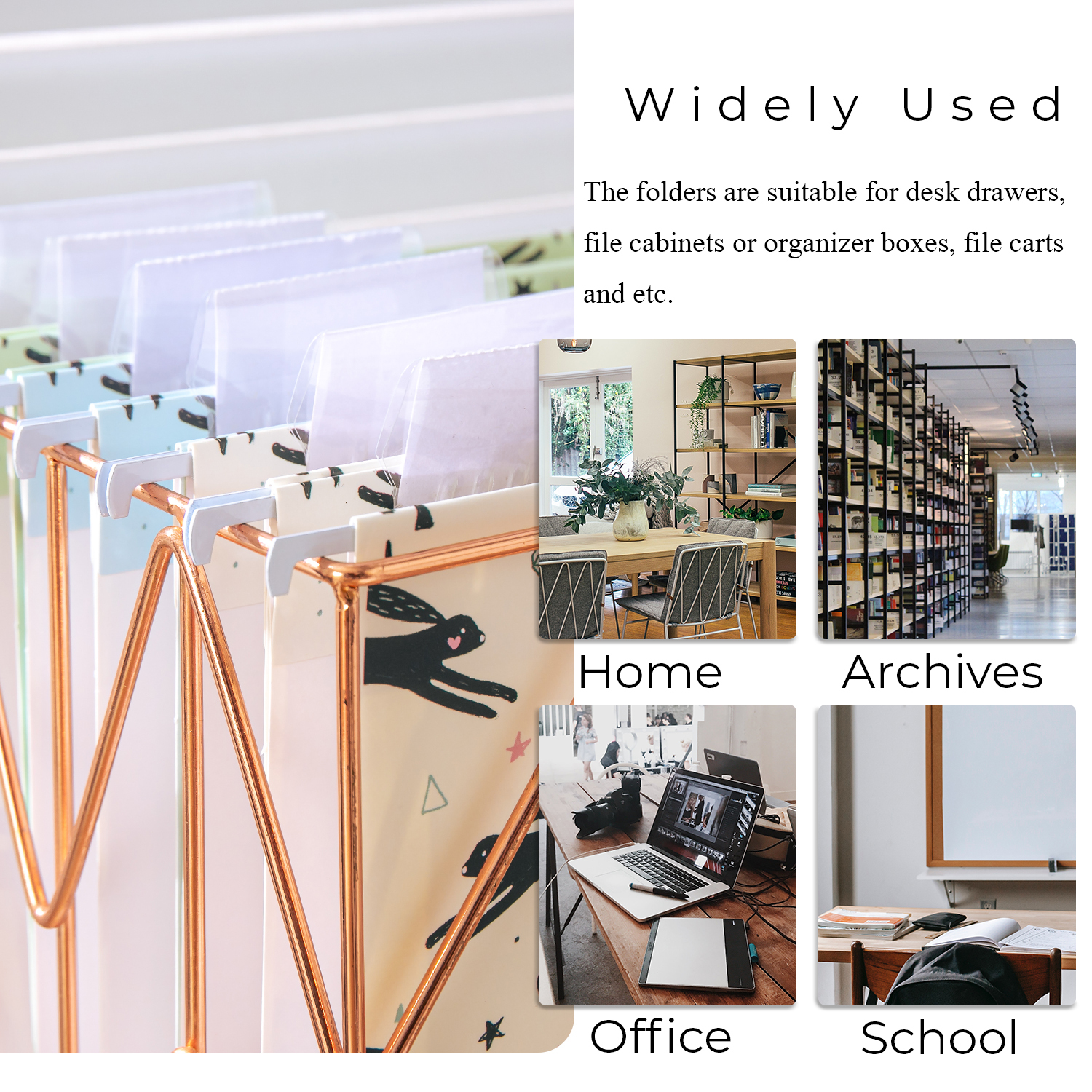 Y YOMA 6 Pack Decorative Hanging File Folders Letter Size Marble Cute Hanging Folder Pretty File Folder Organizer for Filing Cabinet Office Home with 1/5-Cut Adjustable Tabs, 3 Rabbit Design