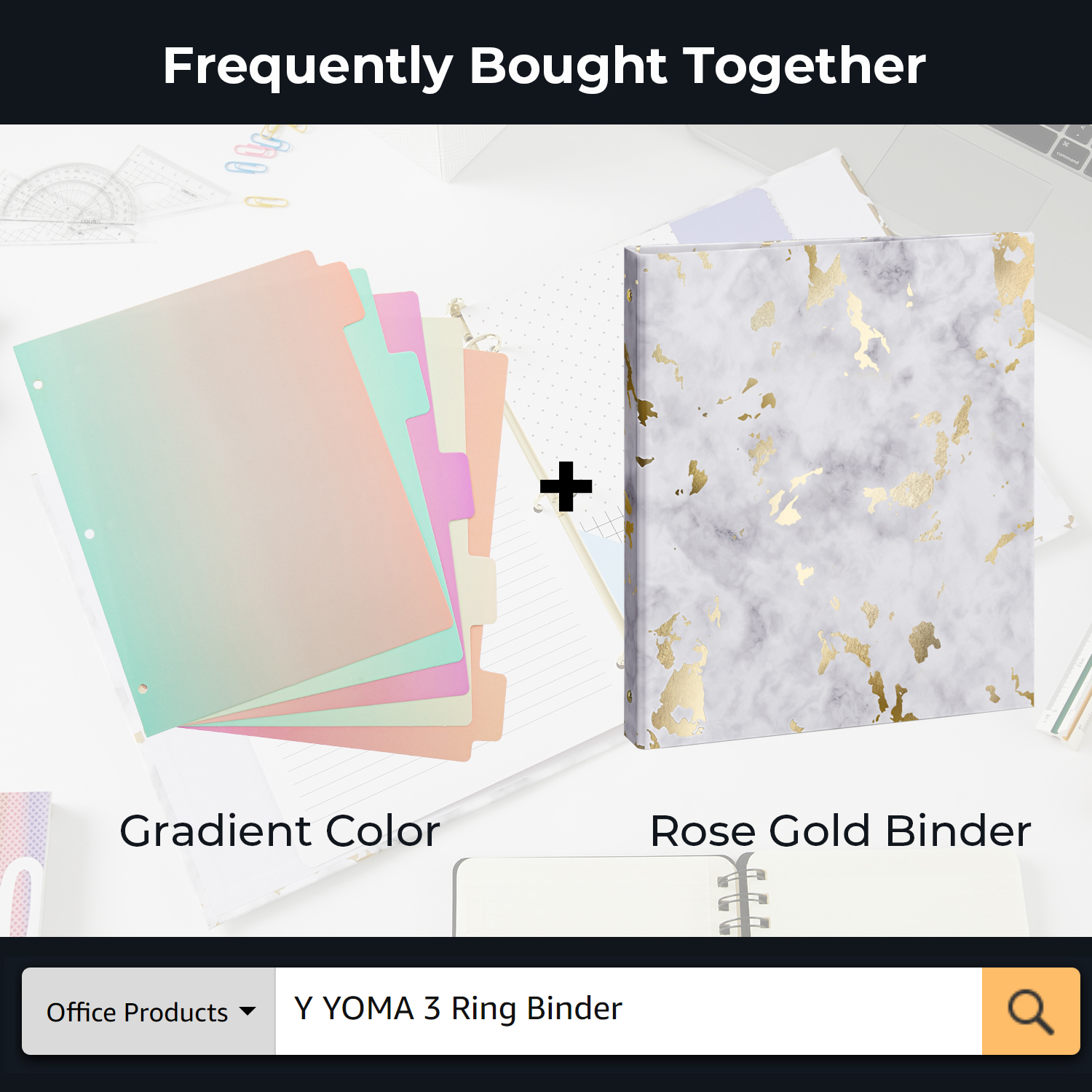 Y YOMA Decorative 3 Ring Binder Dividers with Tabs Letter Size Paper Binder Tabs Page Dividers Cute Binder Index Dividers for Office School Home with 1/5-Cut Tabs, Gradient Design (5 Pack)