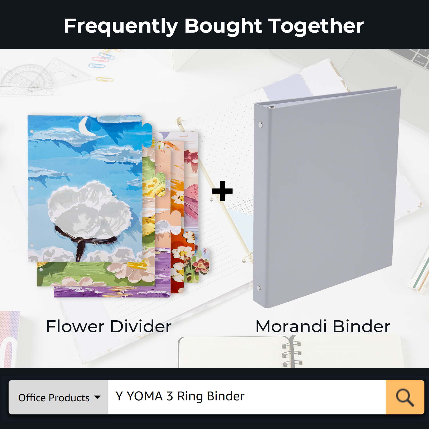 Y YOMA Decorative 3 Ring Binder Dividers with Tabs Letter Size Paper Binder Tabs Page Dividers Cute Binder Index Dividers for Office School Home with 1/5-Cut Tabs, Flower Design(5 Sheet)