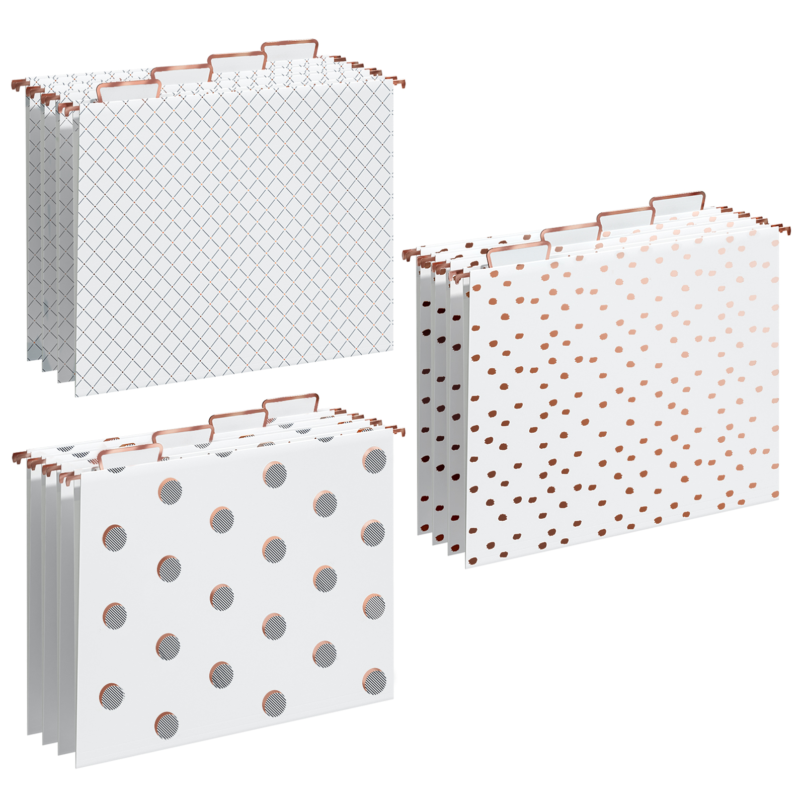 Y YOMA 12 Pack Rose Gold Hanging File Folders Letter Size Decorative File Folder Cute Pretty Hanging Folder Organizer for Filing Cabinet Office Home with 1/5-Cut Adjustable Tabs, 3 Gold Foil Design