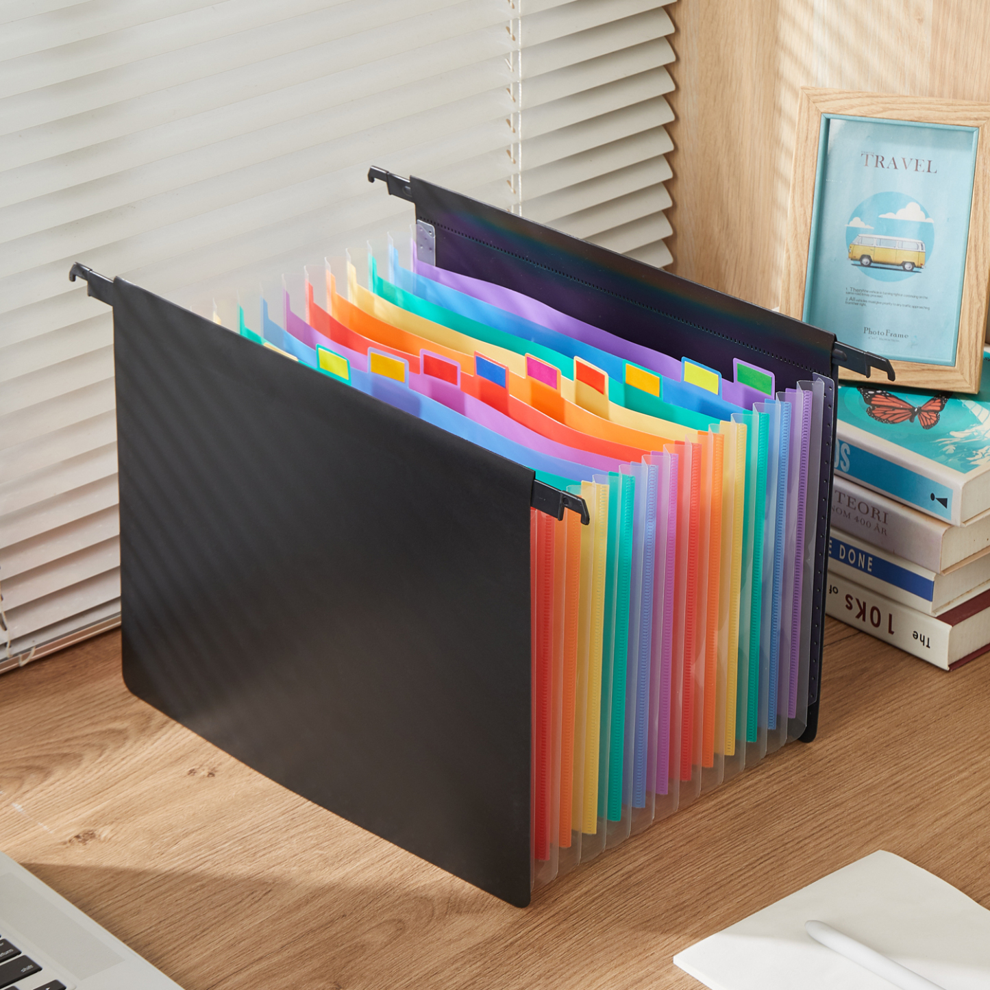 Y YOMA Legal Size - Plastic Expanding Hanging File Folders with 13 Accordion Pockets | Hook Removable Waterproof Extra Capacity for Bulky Files in School Home Office, 2 Pack