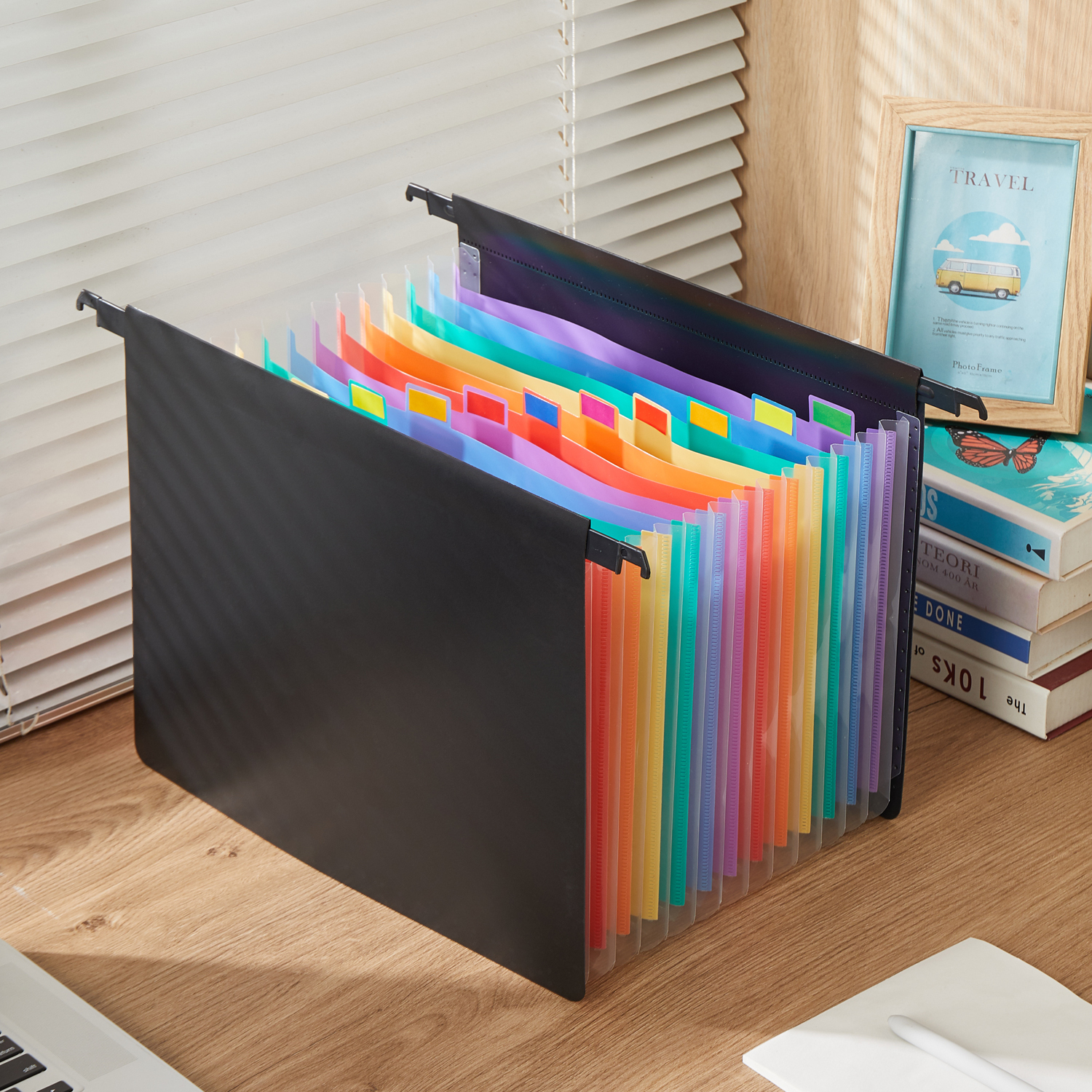 Y YOMA Legal Size - Plastic Expanding Hanging File Folders with 13 Accordion Pockets | Hook Removable Waterproof Extra Capacity for Bulky Files in School Home Office, 2 Pack