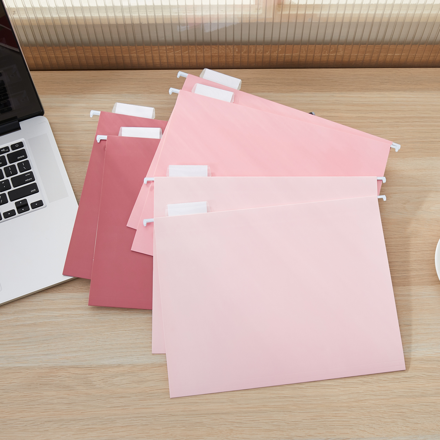 Y YOMA 6 Pack Gradient Hanging File Folders Letter Size Decorative Hanging Folder Pretty File Folder Organizer for Filing Cabinet Office Home with 1/5-Cut Adjustable Tabs, Cute Pink